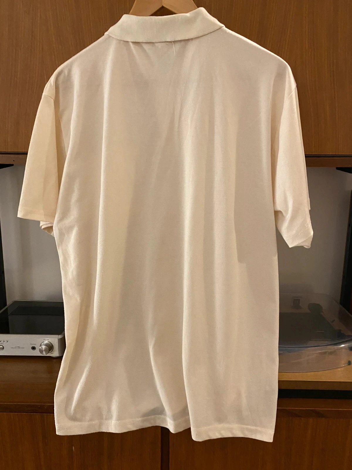 Polo blouse chemise vintage coton SW beige rayure orange unisexe homme XL leger oversize – photo 2
